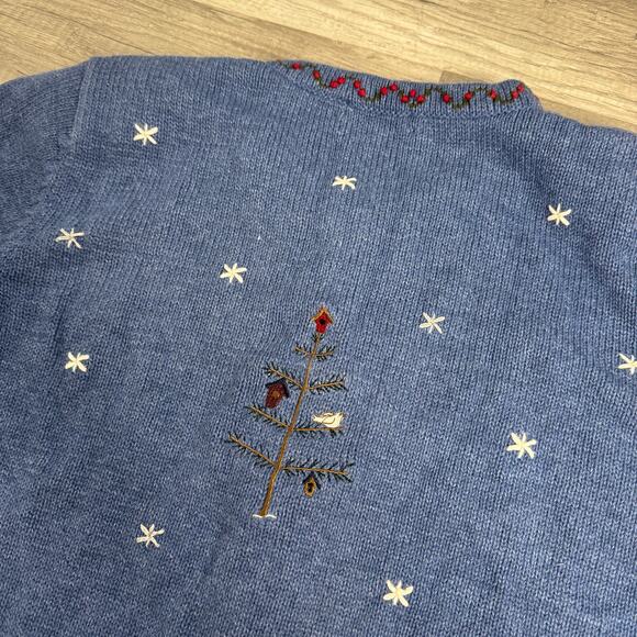 Vintage Snowman Knit Cardigan 1X Blue Winter Sweater with Matching Scarf Novelty - Picture 8 of 8